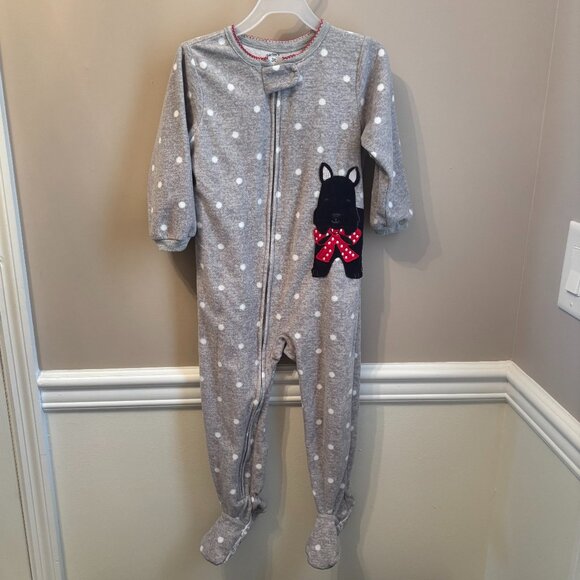 CARTER'S Girl's Size 3T FOOTED ZIP-UP SLEEPER SCOTTIE DOG Pattern in color Gray - Picture 1 of 2